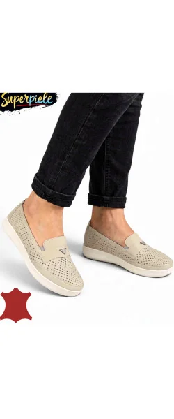 Pantofi casual damă perforați , fără șireturi din piele naturală