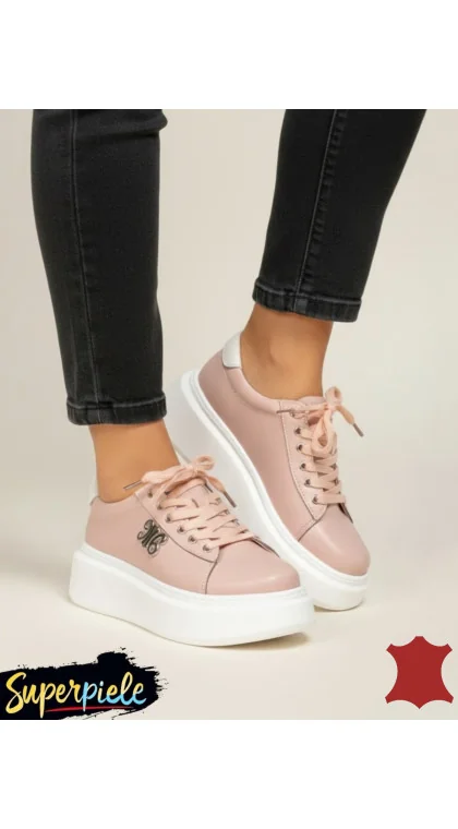 Pantofi Casual Dama |NESKY| din Piele Naturală cu Aplicație Metalică și Sireturi