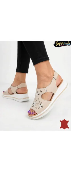 Sandale damă Piele Naturala Cu Broderie Florale
