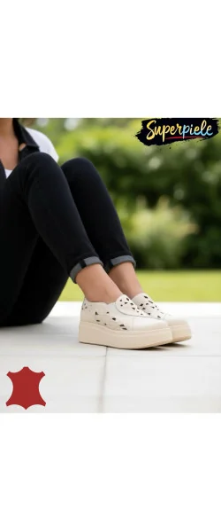 Sneakers dama din piele naturală cu perforație decorative
