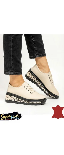 Pantofi casual dama piele naturala cu talpa groasă neagră