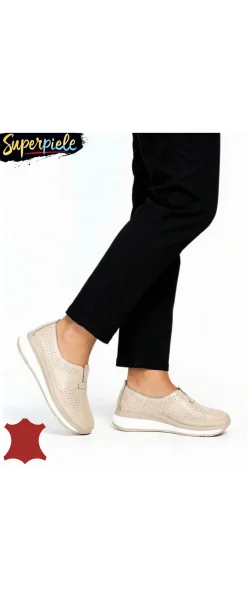 Pantofi casual dama piele naturala cu insertie elastica si inchidere slip-on