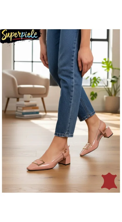Pantofi decupați eleganți din piele naturală cu cataramă decorativă