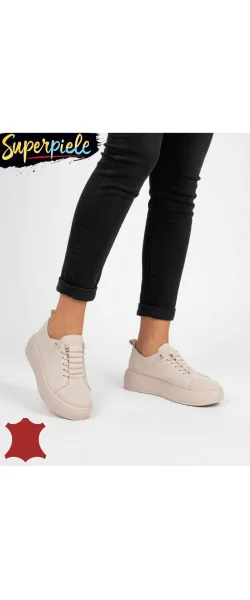 Pantofi casual damă din piele întoarsă naturală cu talpă groasă