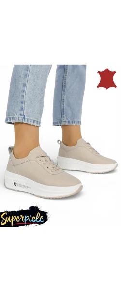 Pantofi casual damă din piele naturală cu talpă groasă și șireturi