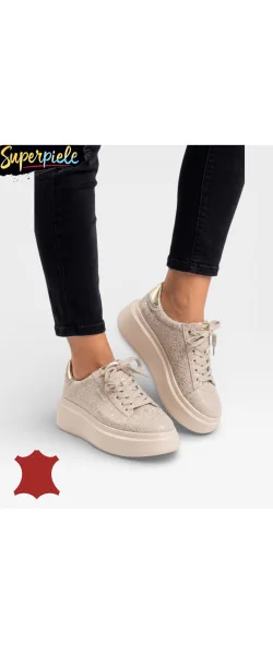 Pantofi casual dama piele naturala intoarsa cu imprimeu lucios si inchidere sireturi
