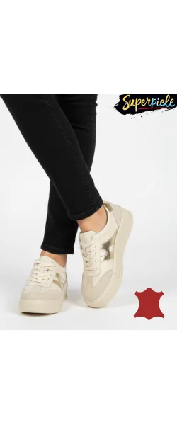 sneakers dama din piele naturala ,cu talpa groasa si sireturi