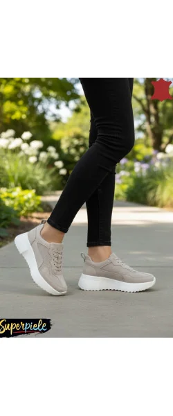 Pantofi sport căptușite damă din piele întoarsă naturală cu talpă groasă