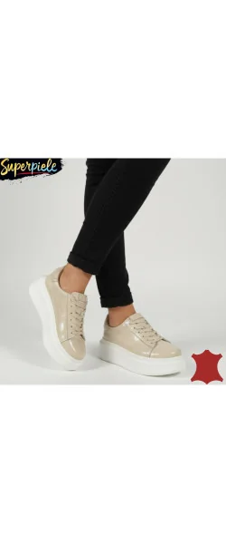 Pantofi casual damă croco din piele naturală lăcuită cu talpă înaltă