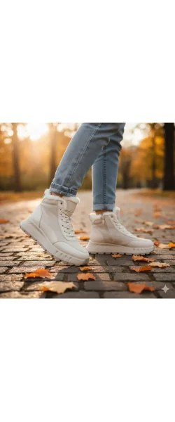 Ghete casual beige Leather pentru femei, cu căptușeală din blană, din piele și talpă groasă
