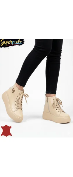 GUNDA Ghete casual din piele pentru femei cu talpă groasă de 5,5 cm