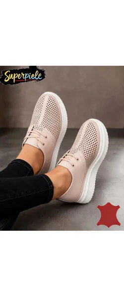 Pantofi casual dama piele naturala pink Leather perforati