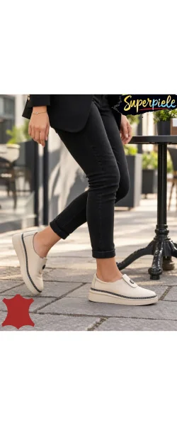 Pantofi casual damă din piele naturală Fără șireturi cu detaliu decorativ