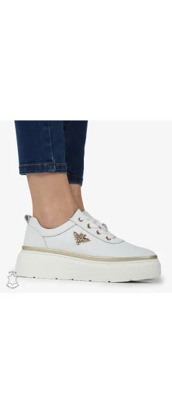 PANTOFI CASUAL DE DAMĂ din piele CU DETALIU FLUTURI Beige Leather