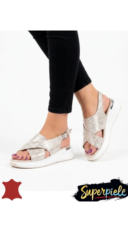 Sandale dama piele naturala intoarsa cu model floral si talpa groasa