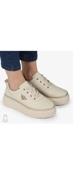 PANTOFI CASUAL DE DAMĂ din piele CU DETALIU FLUTURI Beige Leather