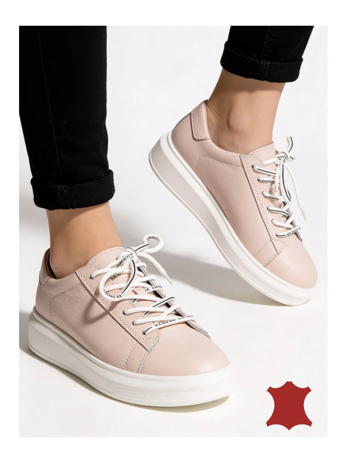 Pantofi casual piele naturala cu varf rotund Si talpa alba