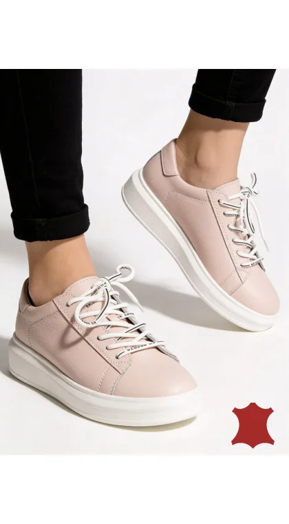 Pantofi casual piele naturala cu varf rotund Si talpa alba