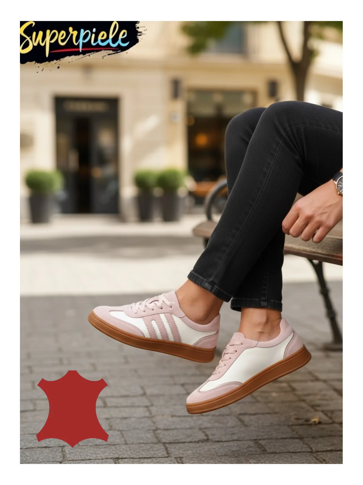 Pantofii sport la modă sunt confecționați din piele naturală combinată cu piele naturală întoarsă