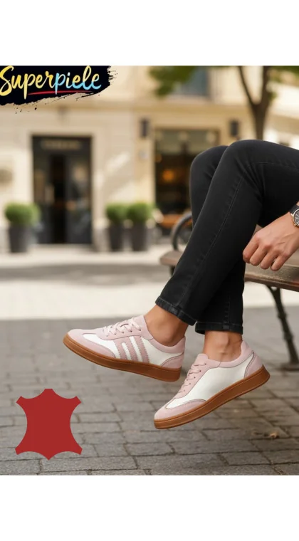 Pantofii sport la modă sunt confecționați din piele naturală combinată cu piele naturală întoarsă