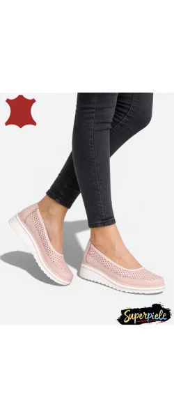Pantofi casual dama piele naturala perforati cu talpă groasă-slip-on