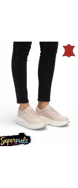 Pantofi casual damă din piele naturală cu talpă groasă și șireturi