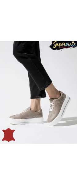 sneakers dama din piele naturala ,cu talpa groasa si sireturi
