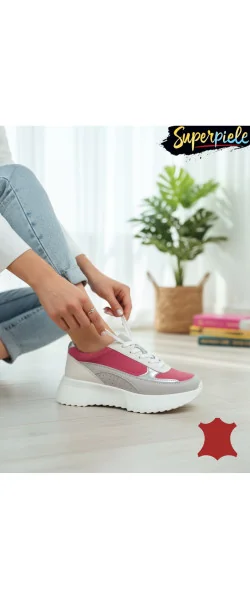 Sneakers damă multicolor căptușite din piele naturală cu talpă groasa