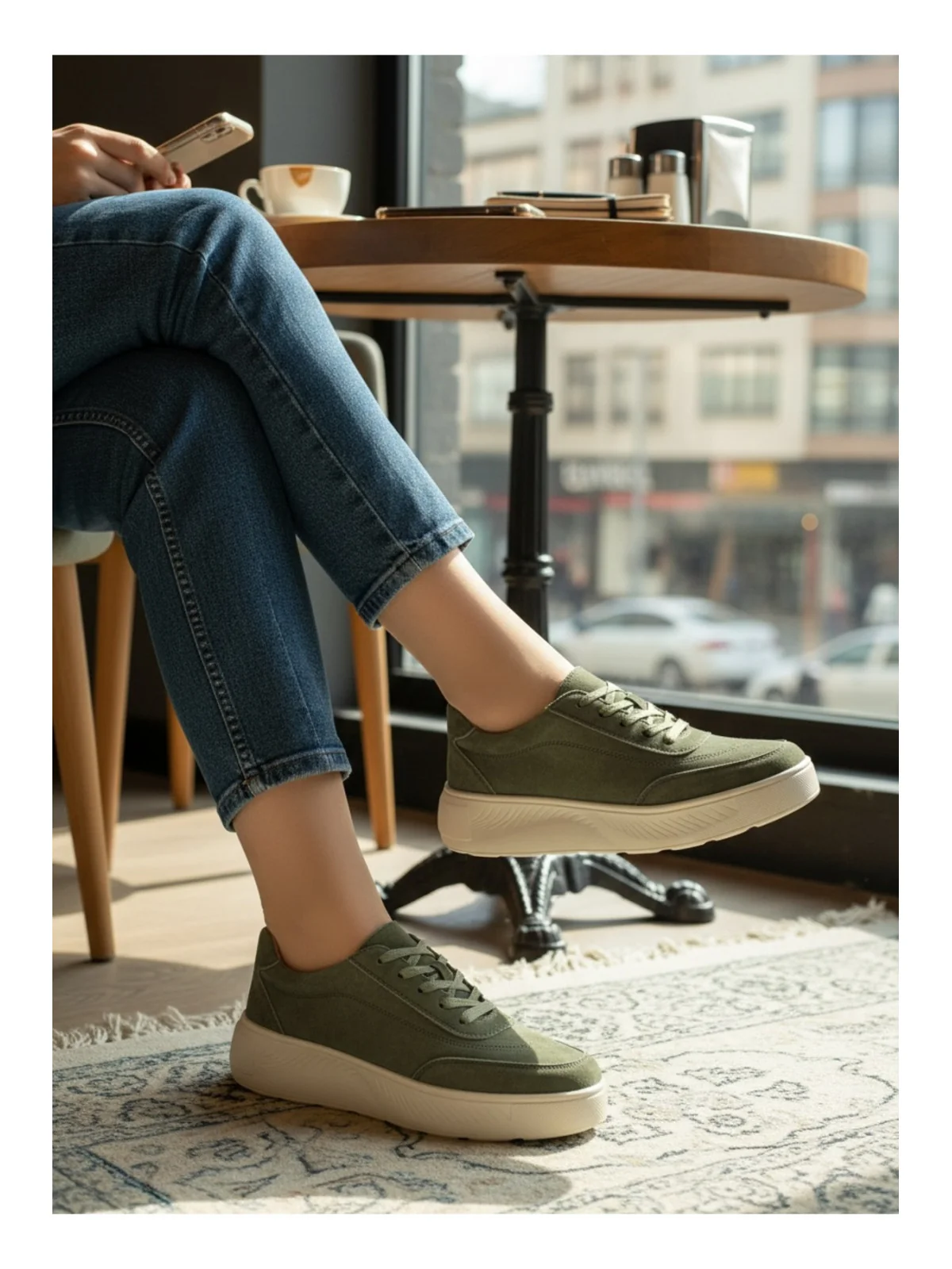 pantofi sport casual verzi sunt confecționați din piele naturală întoarsă de înaltă calitate