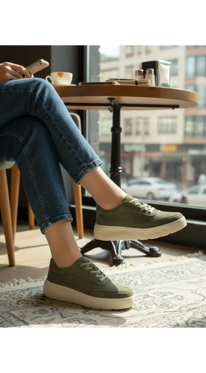 pantofi sport casual verzi sunt confecționați din piele naturală întoarsă de înaltă calitate
