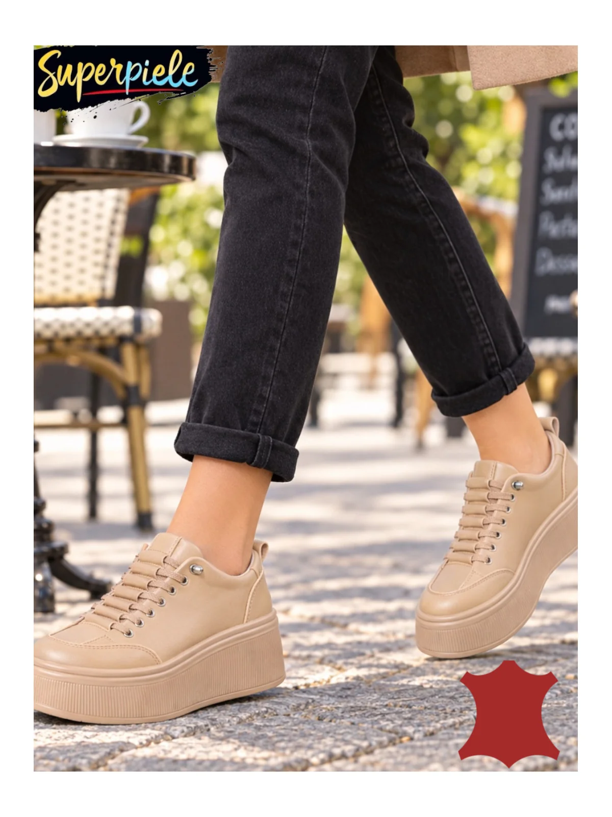 Pantofi Casual Damă din Piele Naturala cu Talpă Înaltă