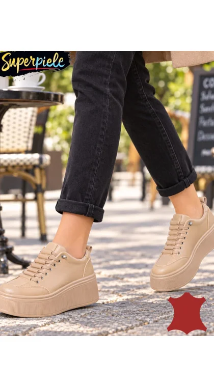 Pantofi Casual Damă din Piele Naturala cu Talpă Înaltă